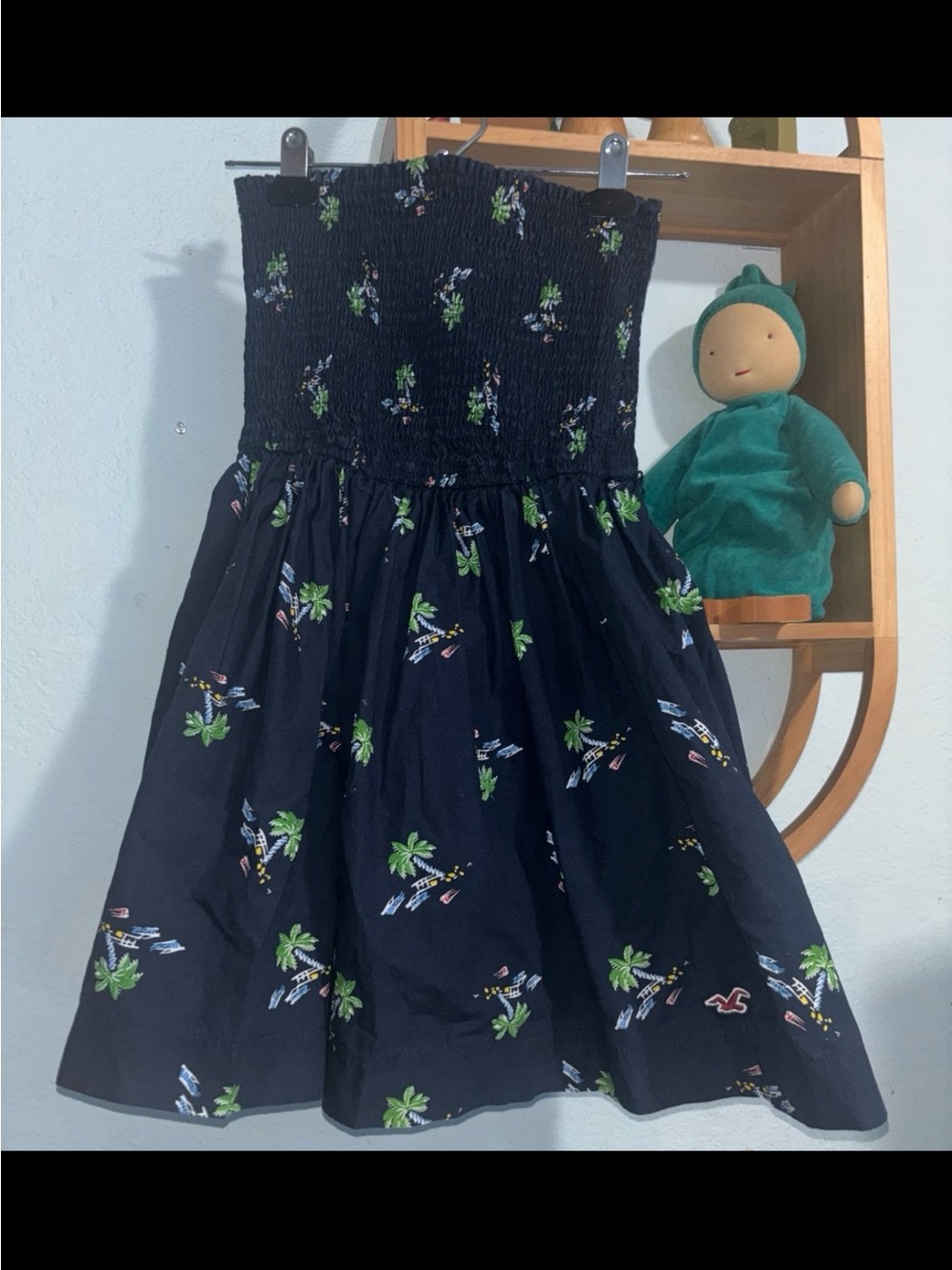 Hollister Navy Strapless Dress with Green Floral Print